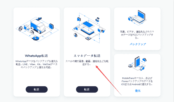 ここをクリックし、データを他のデバイスへコピーします。