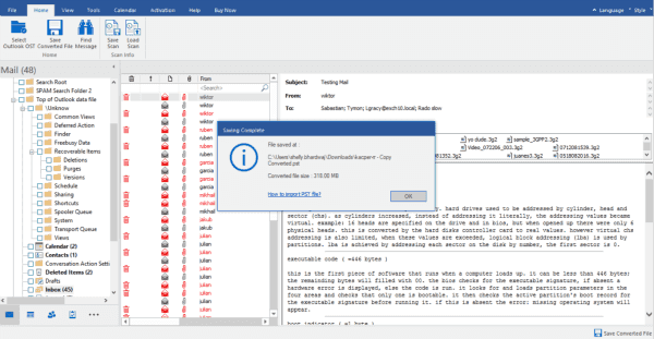 Save converted PST files